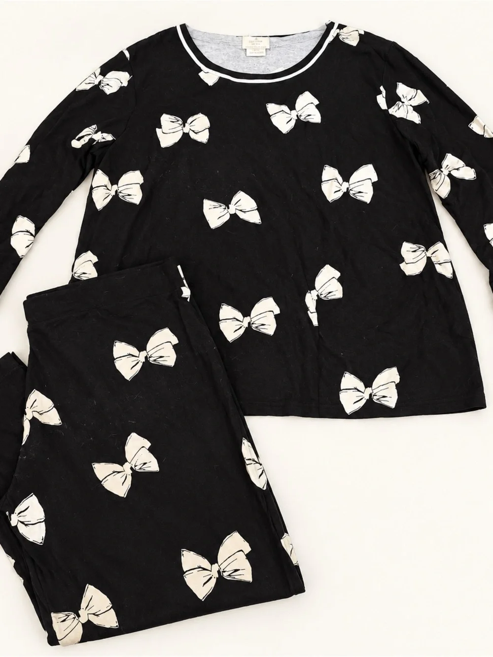 Kate Spade Black White Bow Sweater Knit Jogger Pajama Set XL